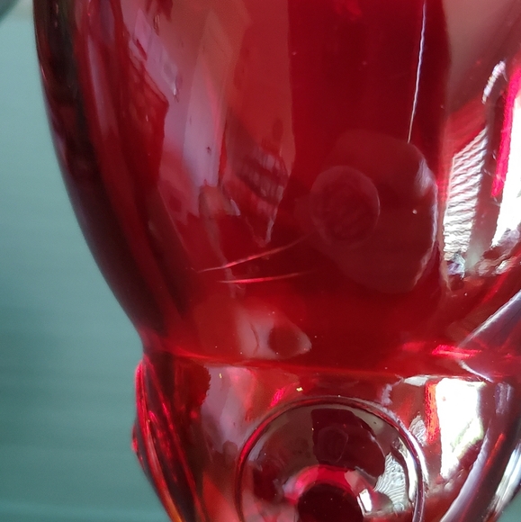 Vintage New Martinsville Moondrops Ruby Goblet Wine Glass UV Glow Valentines MCM - Picture 8 of 12